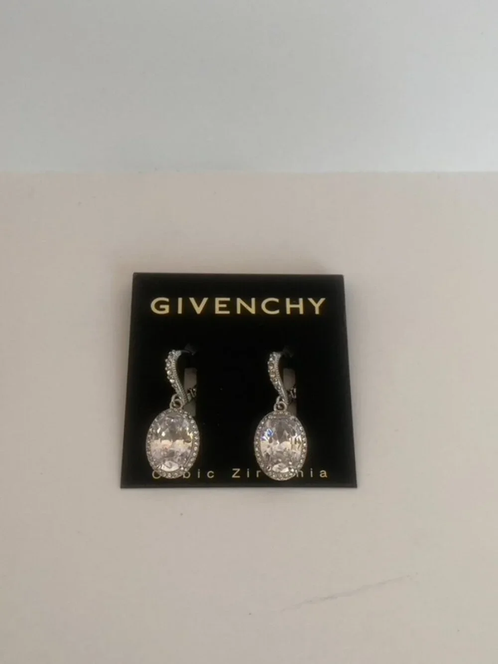 Givenchy Silver Tone Cubic Zirconia Oval Earrings Set NEW
